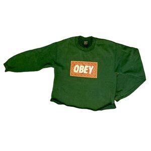 Obey Cropped Green Crewneck Sweater
